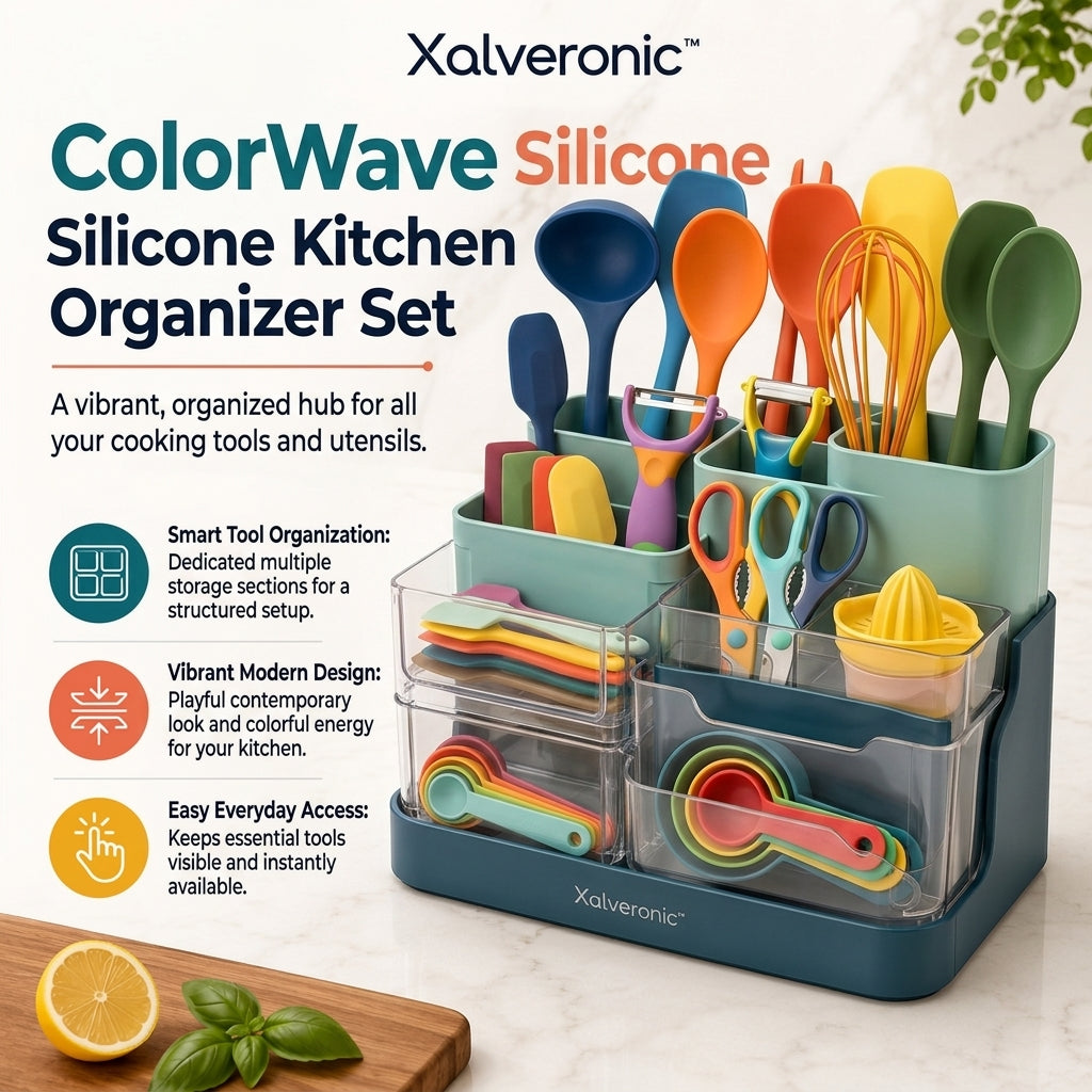 Xalveronic™ ColorWave Silicone Kitchen Tool Organizer Set