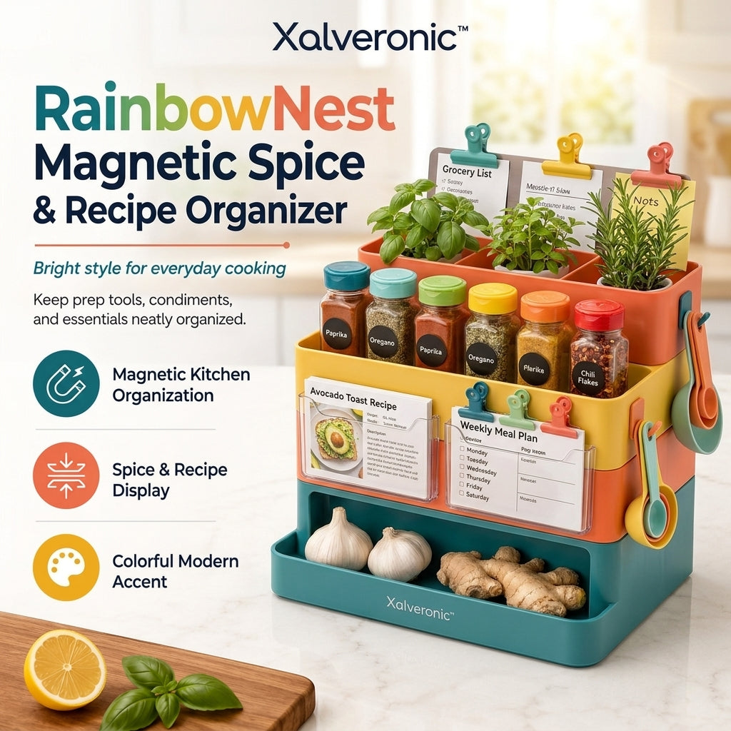 Xalveronic™ RainbowNest Magnetic Spice & Recipe Organizer